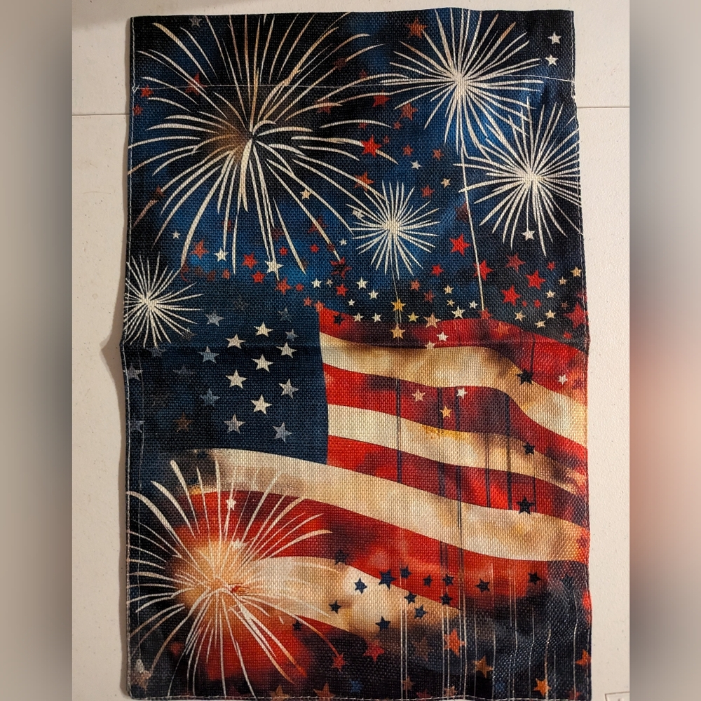 2/$12 Patriotic Americana Garden Flag With Fireworks